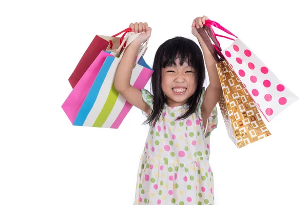 Gadis kecil Asia cina dengan tas belanja — Stok Foto