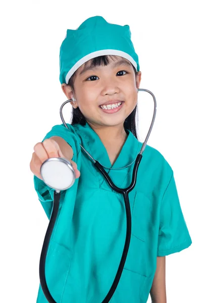 Asian Little Chinese Girl Playing Doctor with a stethoscope — Stock Photo, Image