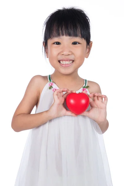 Asian Little Chinese Girl Holding Red Heart — Stock Photo, Image