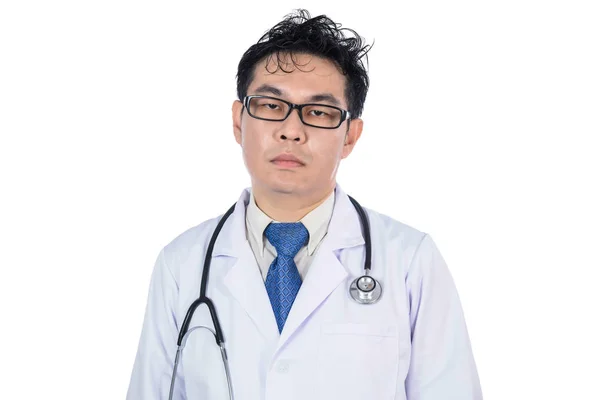 亚洲中国男性受挫失望的医生用听诊器 — 图库照片