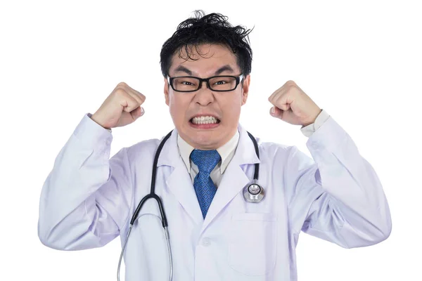 Азиатский мужчина расстроенный сумасшедший доктор кричит — стоковое фото