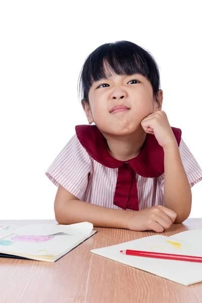 Asian Little Chinese girl drawing with color pencils — Stock Photo, Image