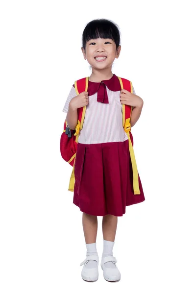 Aziatische Chinese meisje in schooluniform met schooltas — Stockfoto