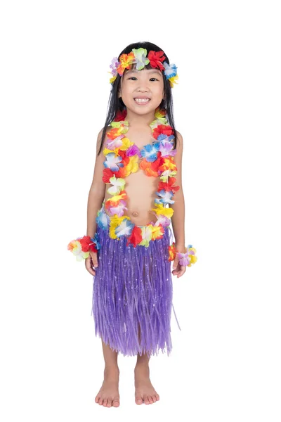 Asiático chinês menina no havaiano traje — Fotografia de Stock