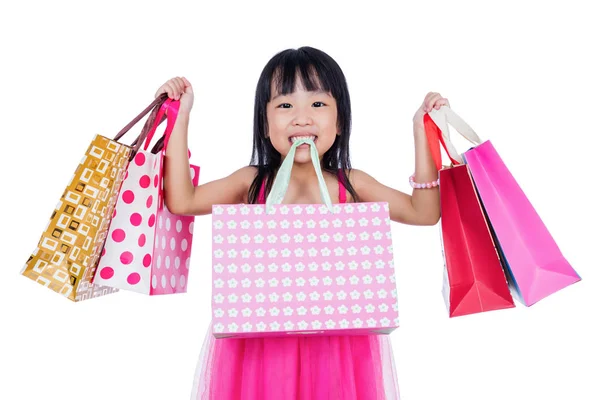 Asiática china niña sosteniendo bolsas de compras — Foto de Stock