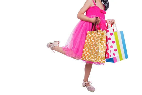 Asyalı Çinli küçük kız alışveriş torbaları holding — Stok fotoğraf