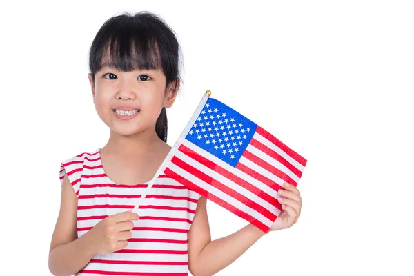 Asian chinese little girl holding American Flag — Stock Photo, Image