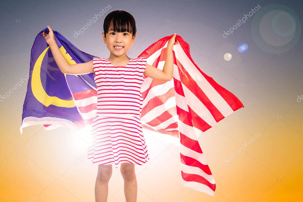 Asian Chinese little girl with Malaysian Flag