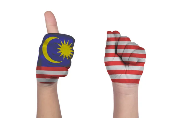 Child's hands showing gesture sixty with Malaysia flag painted — Stock Photo, Image