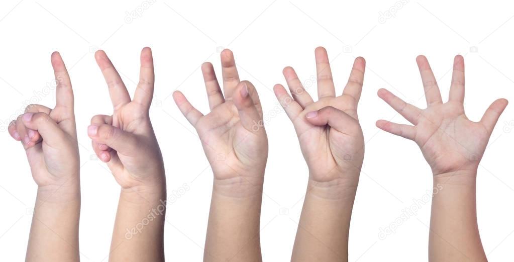 Child's hands counting from one to five