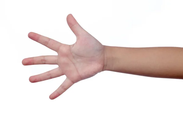 Barnets hand med siffran fem — Stockfoto