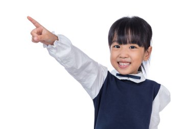 Asyalı küçük Çinli kız parmak ile işaret