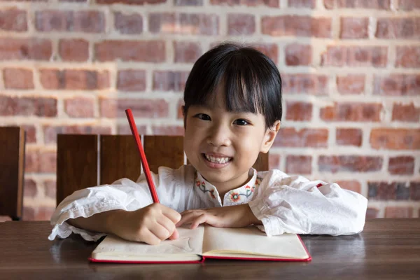 Asian Chinese little girl doing homework — Stock Photo, Image