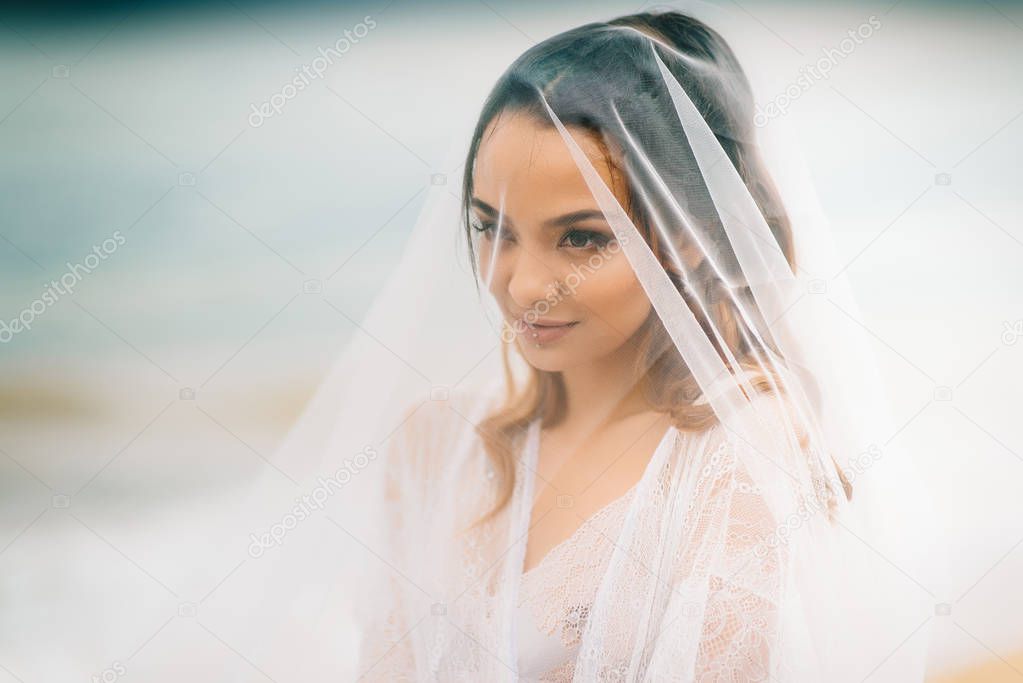 bride close-up under a veil