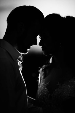 Gelin ve damat genç çiftin siluetleri