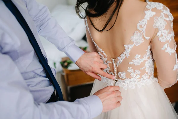 Vestire Sposa Abito Sposa Con Corsetto Allacciatura — Foto Stock