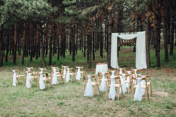 Ceremonia Ślubna Lesie Wśród Drzew Zielonym Torze — Zdjęcie stockowe