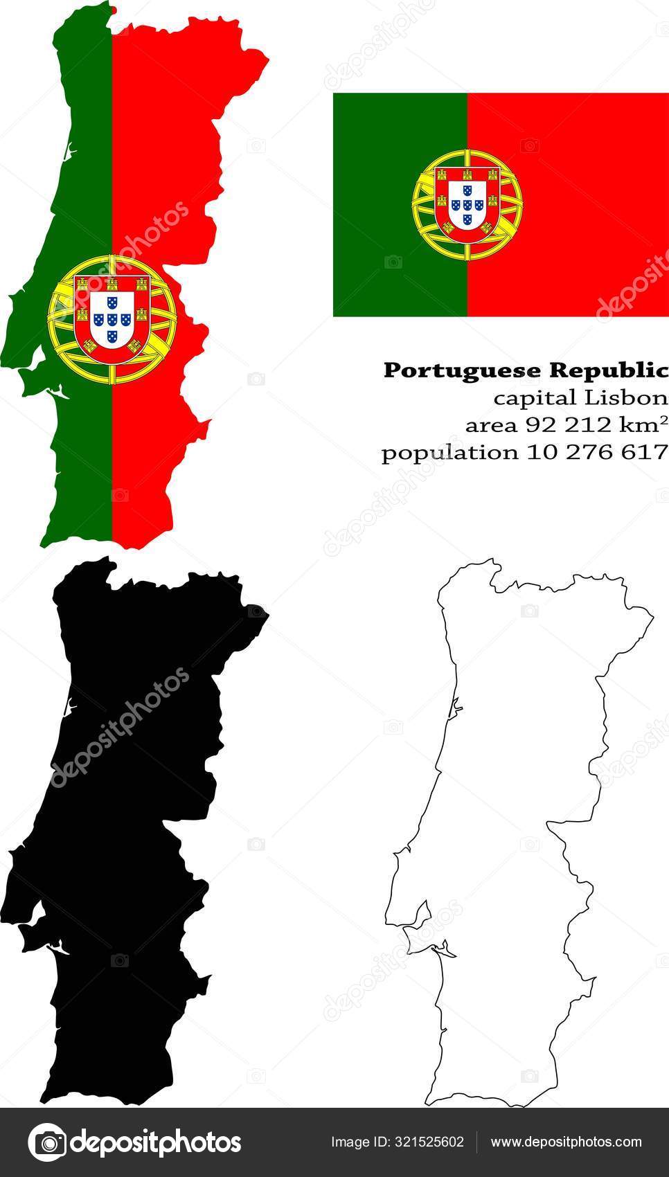 Portugal Portuguese Vector Map Flag Borders Mask Capital Area Population Vector Image By C Itsmokko Vector Stock 321525602