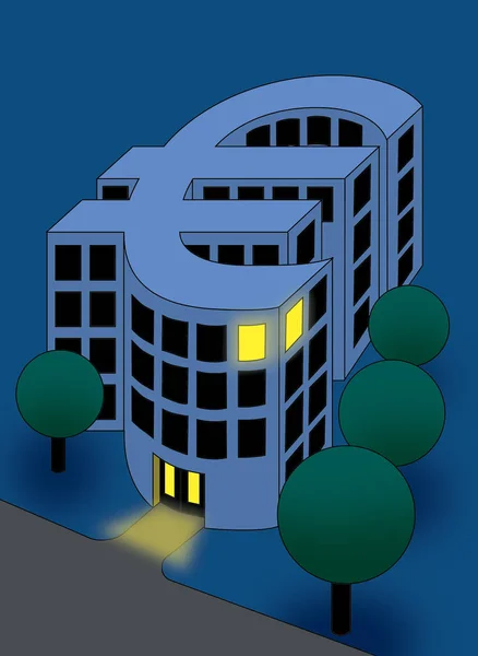 Euro moneda banco edificio — Foto de Stock