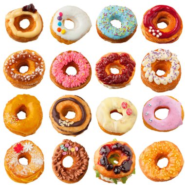 Beyaz izole Cronut koleksiyonu.
