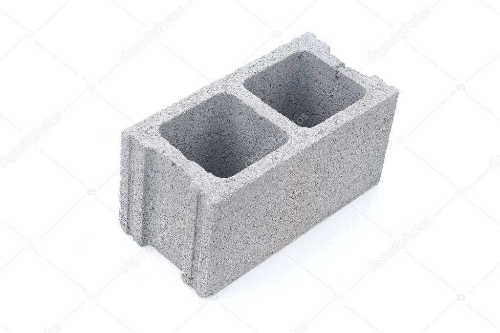 Concrete construction block, isolated on white.