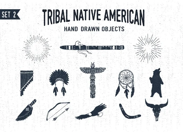 Hand getrokken tribal icons set. — Stockvector