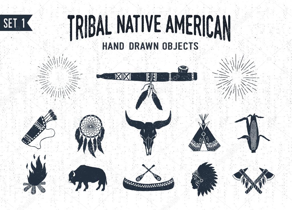 Hand drawn tribal icons set.