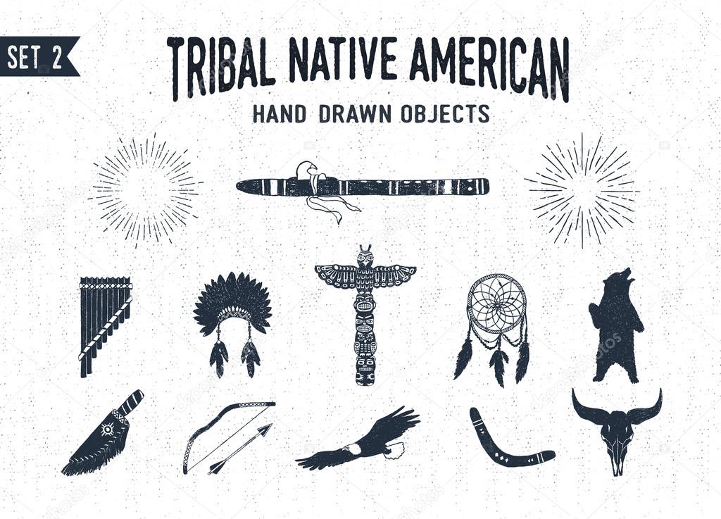 Hand drawn tribal icons set.