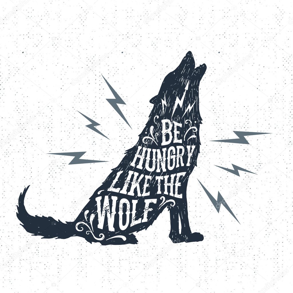 Hand drawn Halloween label with textured wolf vector illustration and 