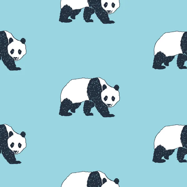 Padrão sem costura com ilustração vetorial panda desenhada à mão . —  Vetores de Stock