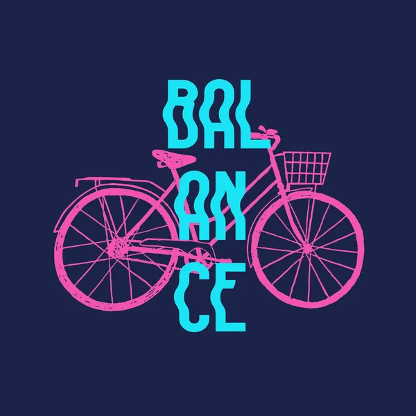 Insignia de estilo Memphis con una ilustración vectorial de bicicleta dibujada a mano . — Vector de stock