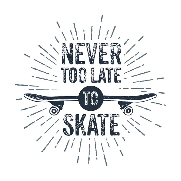 手の描かれた 90 年代スケート ボード ベクトル イラストをテーマにしたバッジ. — ストックベクタ