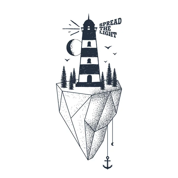 Hand drawn inspirational badge with textured lighthouse vector illustration. — Stock Vector