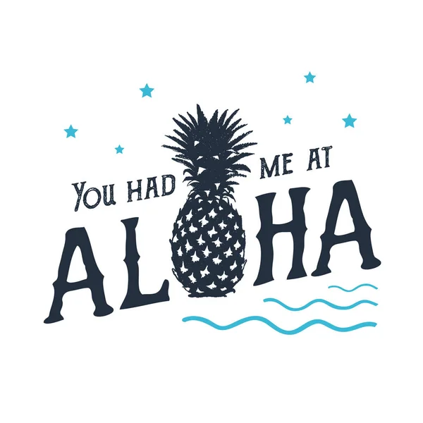 Hand drawn label with textured pineapple vector illustration and lettering. — Stock Vector