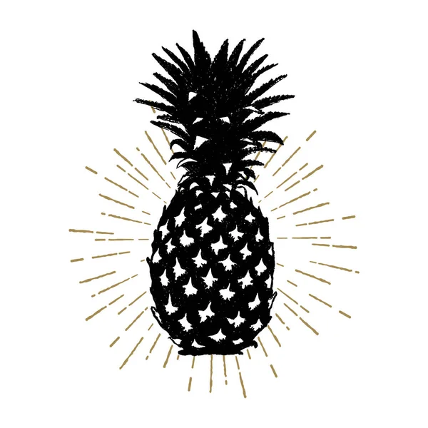 Hand drawn icon with textured pineapple vector illustration — Stock Vector