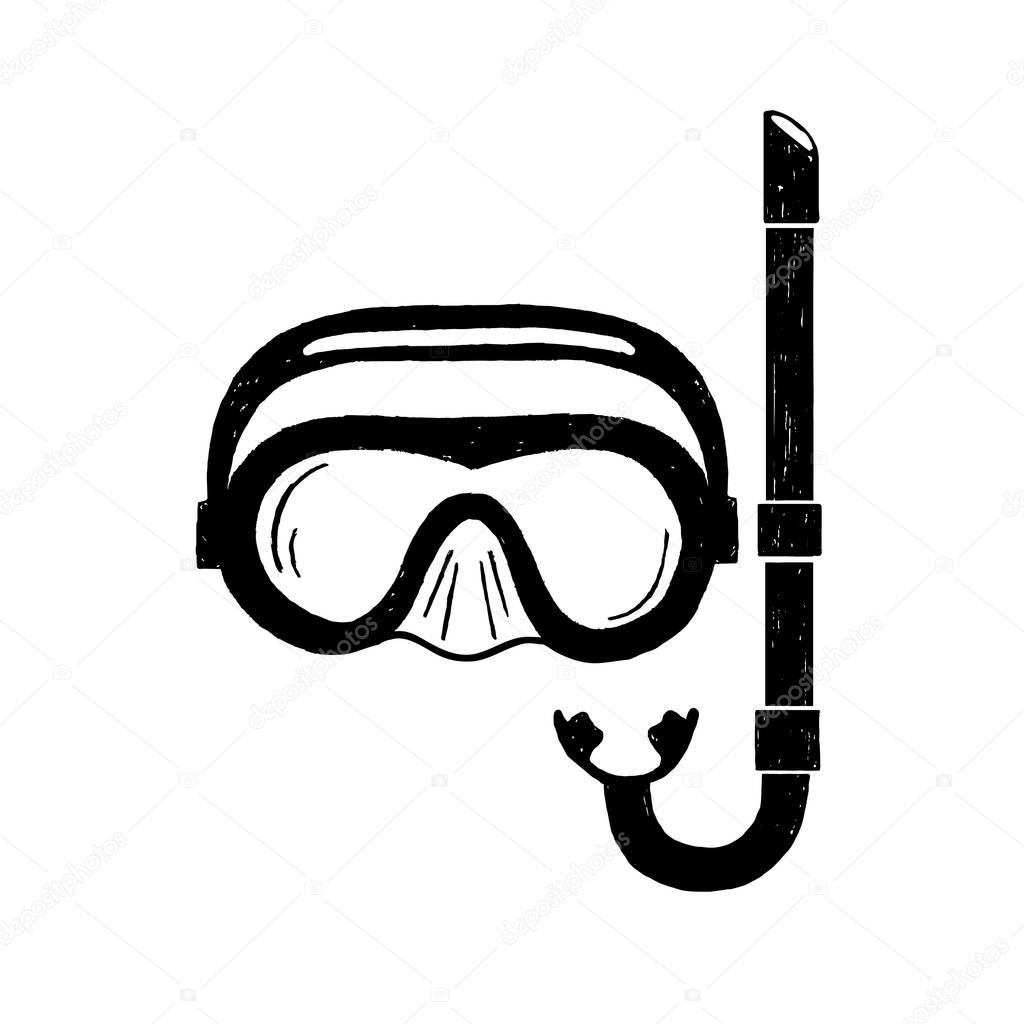 Hand drawn textured snorkeling mask vector illustration