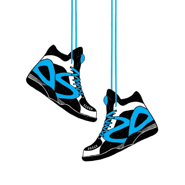Spor ayakkabı dokulu vektör çizim ile el çekilmiş rozeti — Stok Vektör