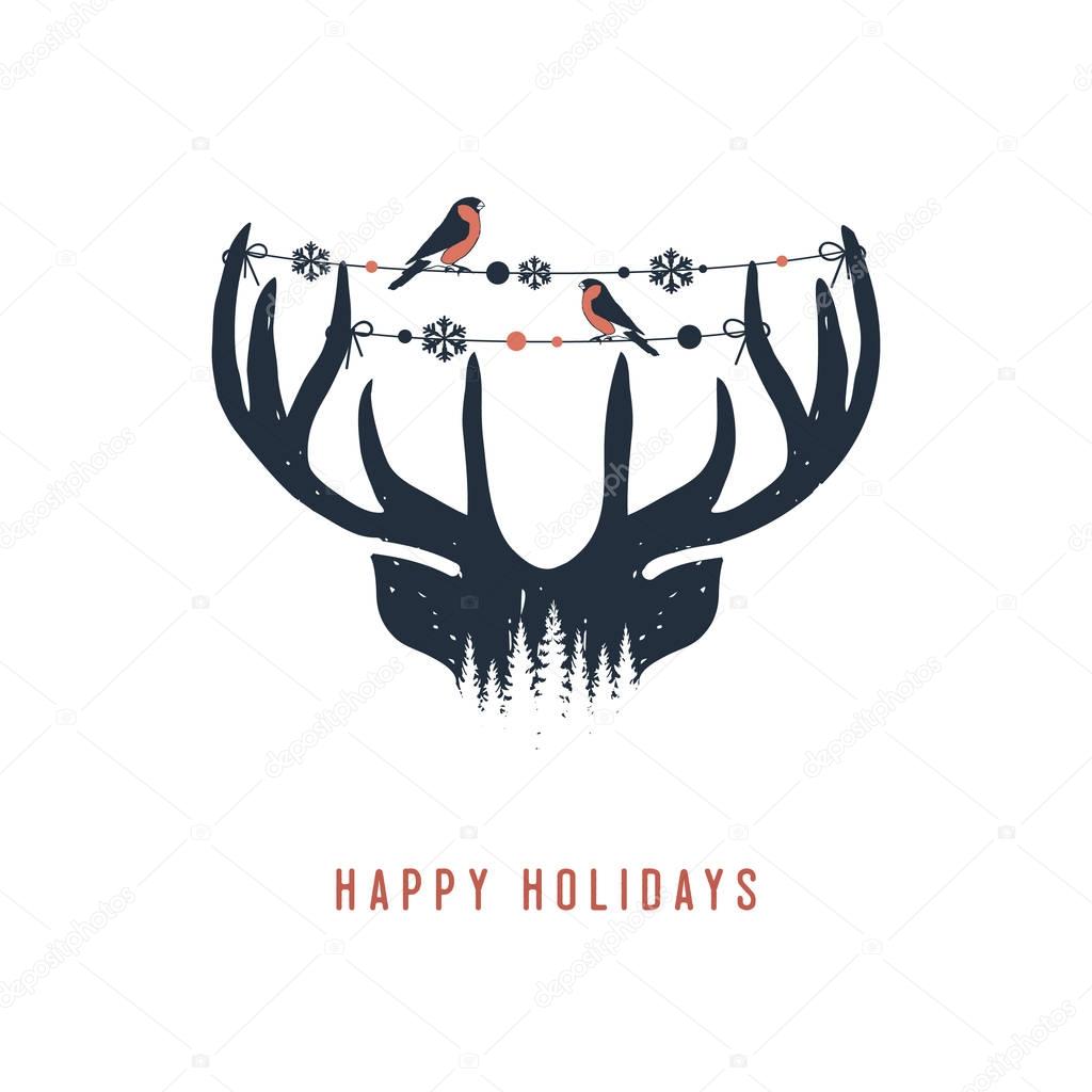 Hand drawn deer antlers vector illustration.