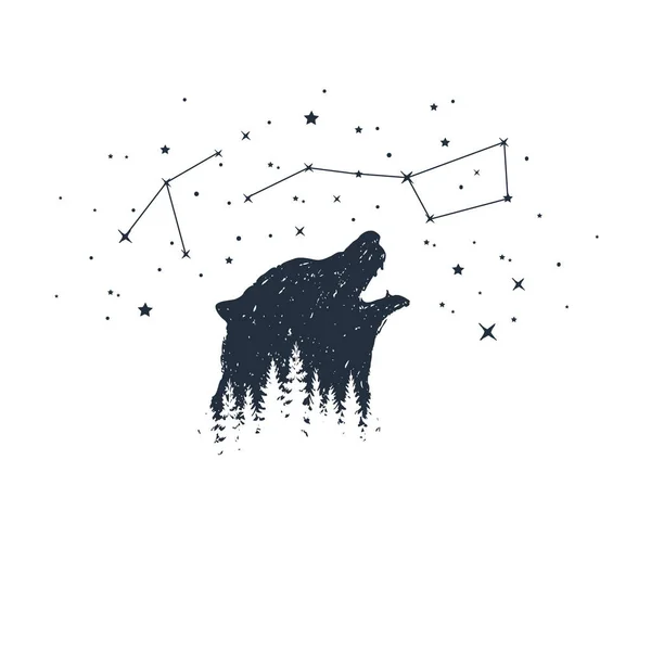 Illustrations vectorielles animalières et constellation dessinées à la main . — Image vectorielle
