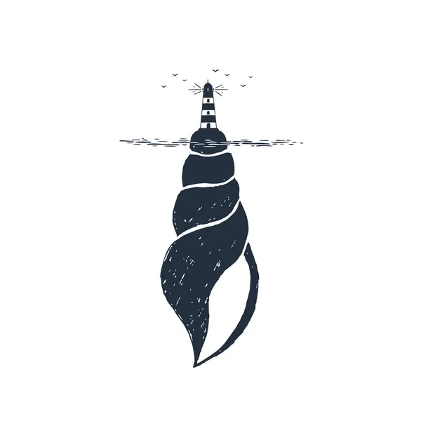 Morskie odznaka z ręcznie rysowane ilustracja wektorowa. — Wektor stockowy