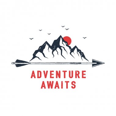 Elle çizilmiş seyahat rozet dokulu vektör çizim ile.