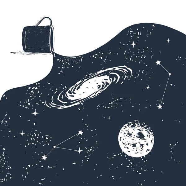 Distintivo espacial desenhado à mão com ilustração vetorial texturizada . —  Vetores de Stock