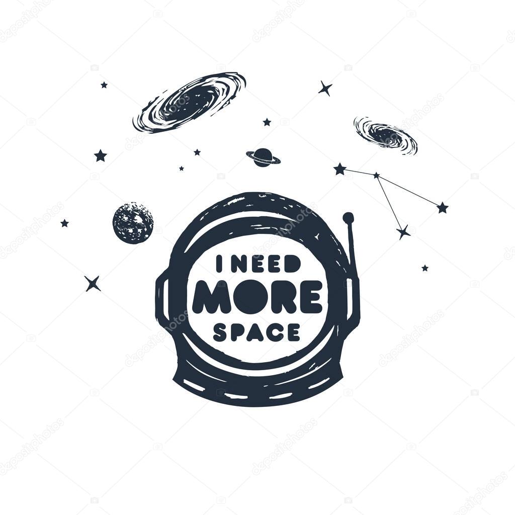 Hand drawn space badge with textured vector illustration.