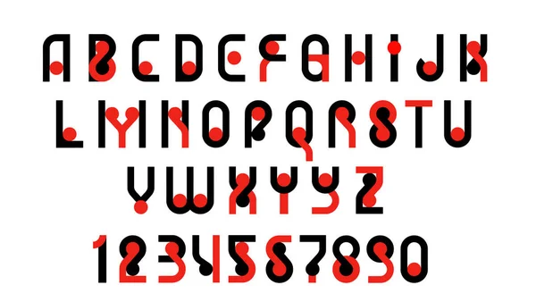 Latince modern kalın yazı tipi alfabe, harfler ve sayılar. Vektör, iki renk - kırmızı ve siyah. Aynı zamanda bir logo logo olabilir. — Stok Vektör