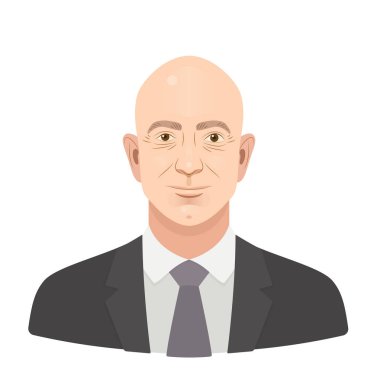 Mayıs, 2018. Jeff Bezos. Jeffrey Preston Bezos - ünlü girişimci ve kurucu, en zengin işadamı. Beyaz bir arka plan üzerinde izole vektör düz portre.