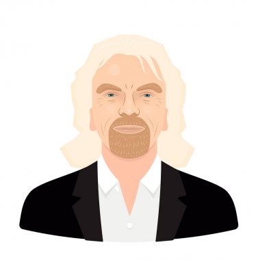 Mayıs, 2018. Efendim Richard Branson - ünlü girişimci ve kurucu, en zengin işadamı. Beyaz bir arka plan üzerinde izole vektör düz portre.