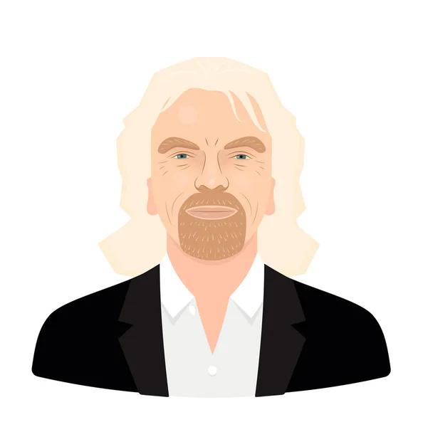 Května, 2018. Sir Richard Branson - známý podnikatel a zakladatel, nejbohatší obchodník. Vektor plochý portrét izolovaných na bílém pozadí. — Stockový vektor