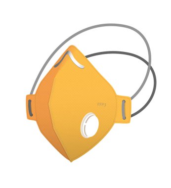 Gerçekçi koruyucu Respirator turuncu maskeli ve vanalı.