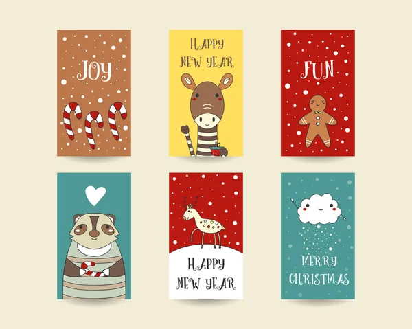 Lindas tarjetas de Navidad dibujadas a mano — Vector de stock