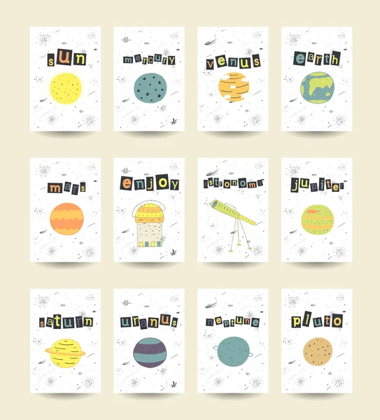 Cartas cósmicas dibujadas a mano — Vector de stock